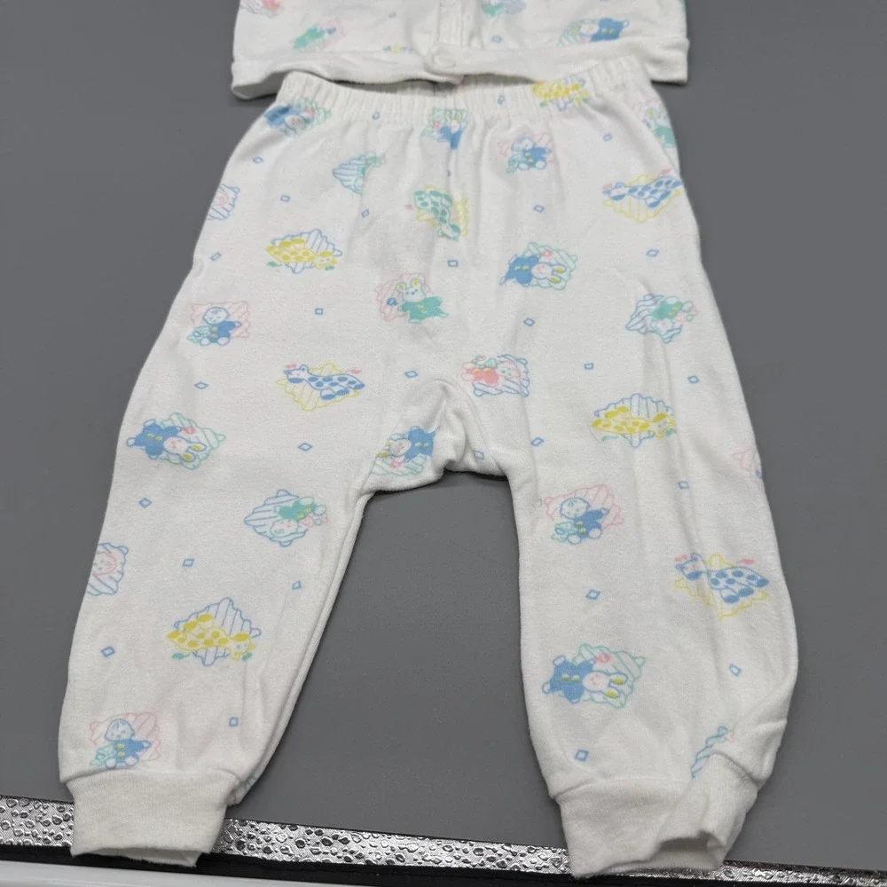 Vintage 1987 WeeWear Oneita Baby Pajamas 6M Pastel Animal Print 2pc Set USA